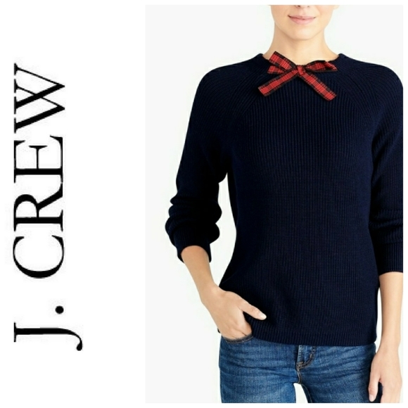J. Crew Sweaters - J. Crew Mercantile Navy Tarton Bow Sweater Medium